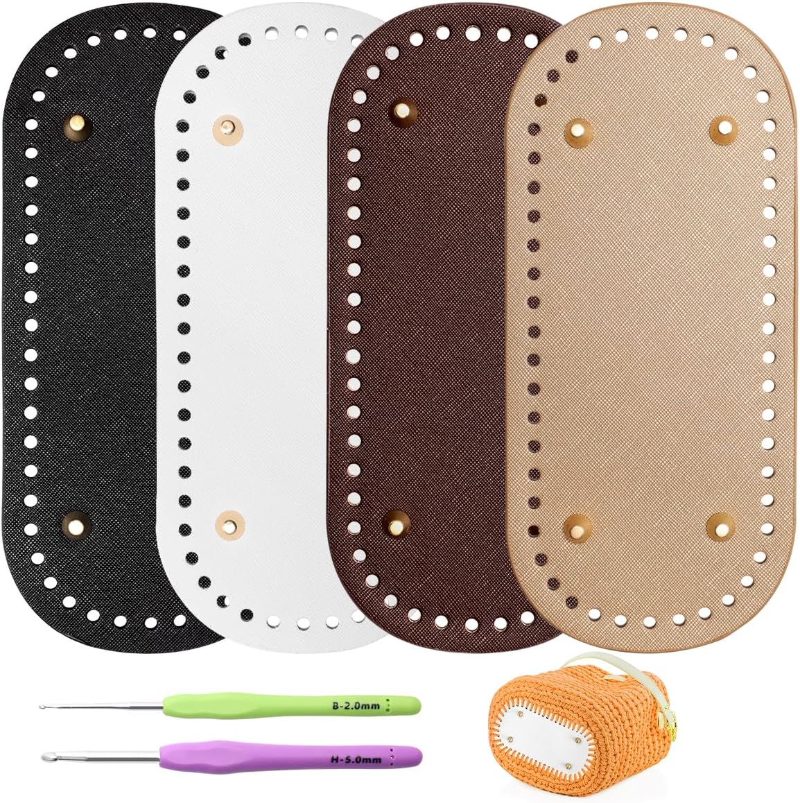 4 PCS Bag Bases for Crochet with 2 PCS Crochet Hook (Black, Dark Brown, White, Gold) 8.4 x 4 x 0.2 inches