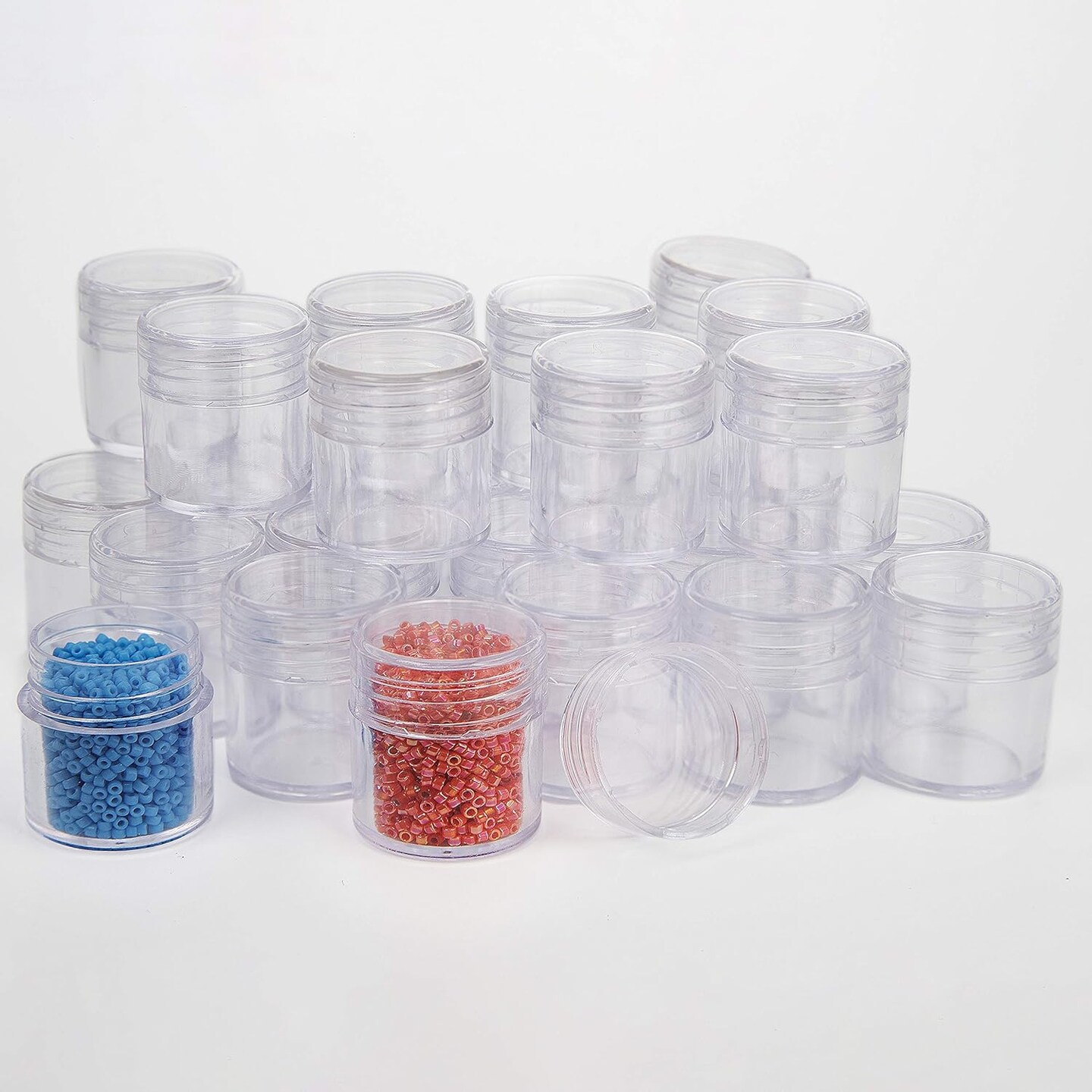 The Beadsmith Personality Case - Clear Storage Organizer Box, 6.4 x 5.4 x 1.25 inches - Includes 30 Small Containers with lids &#x2013; 1 x 1.1 inches, Bead Holder