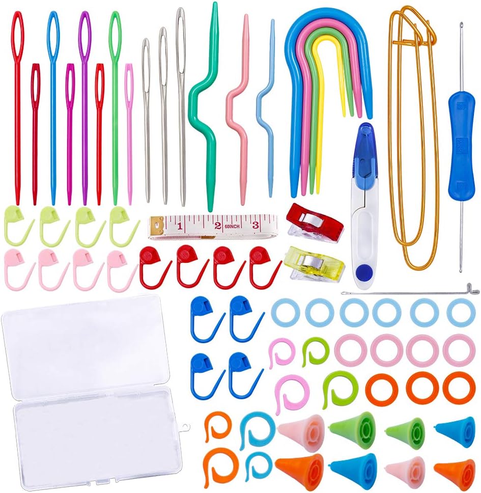 Knitting Supplies Kit with Stitch Markers Plastic Sewing Needles