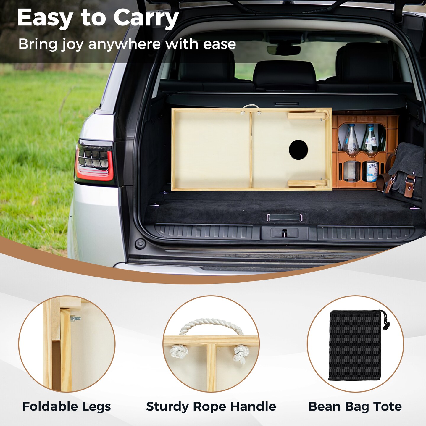 Natural Solid Wood Cornhole Board Set Portable Corn Hole Game Board Includes 8 Bean Bags