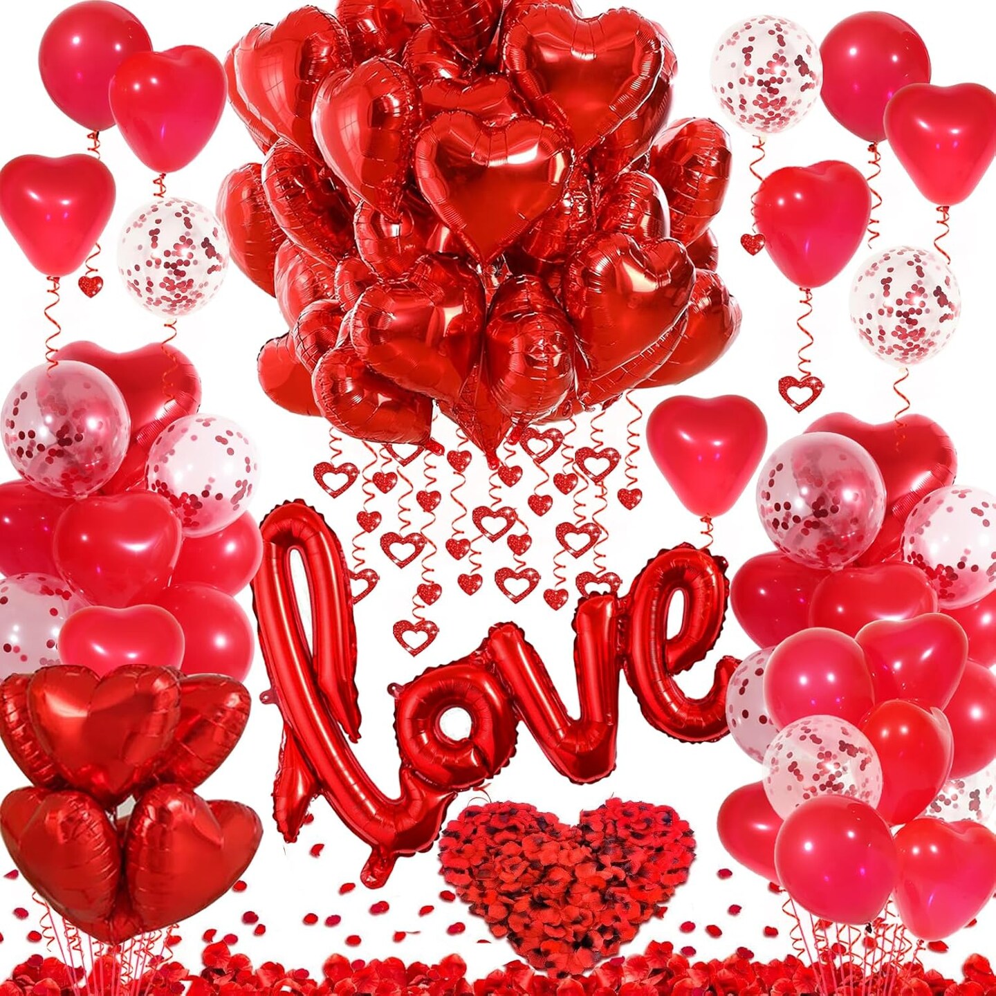 Red Party Decorations - Heart Balloons, Love Balloon &#x26; Rose Petals