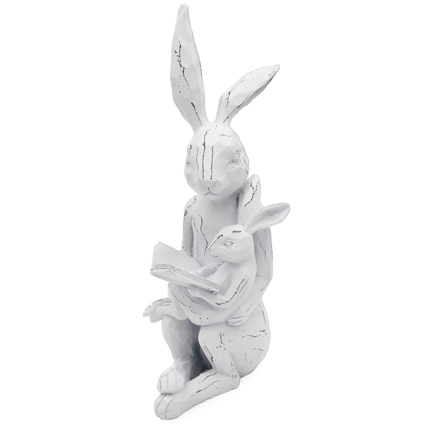 Easter Reading Rabbit Figurine with Baby Farmhouse Bunny Decor