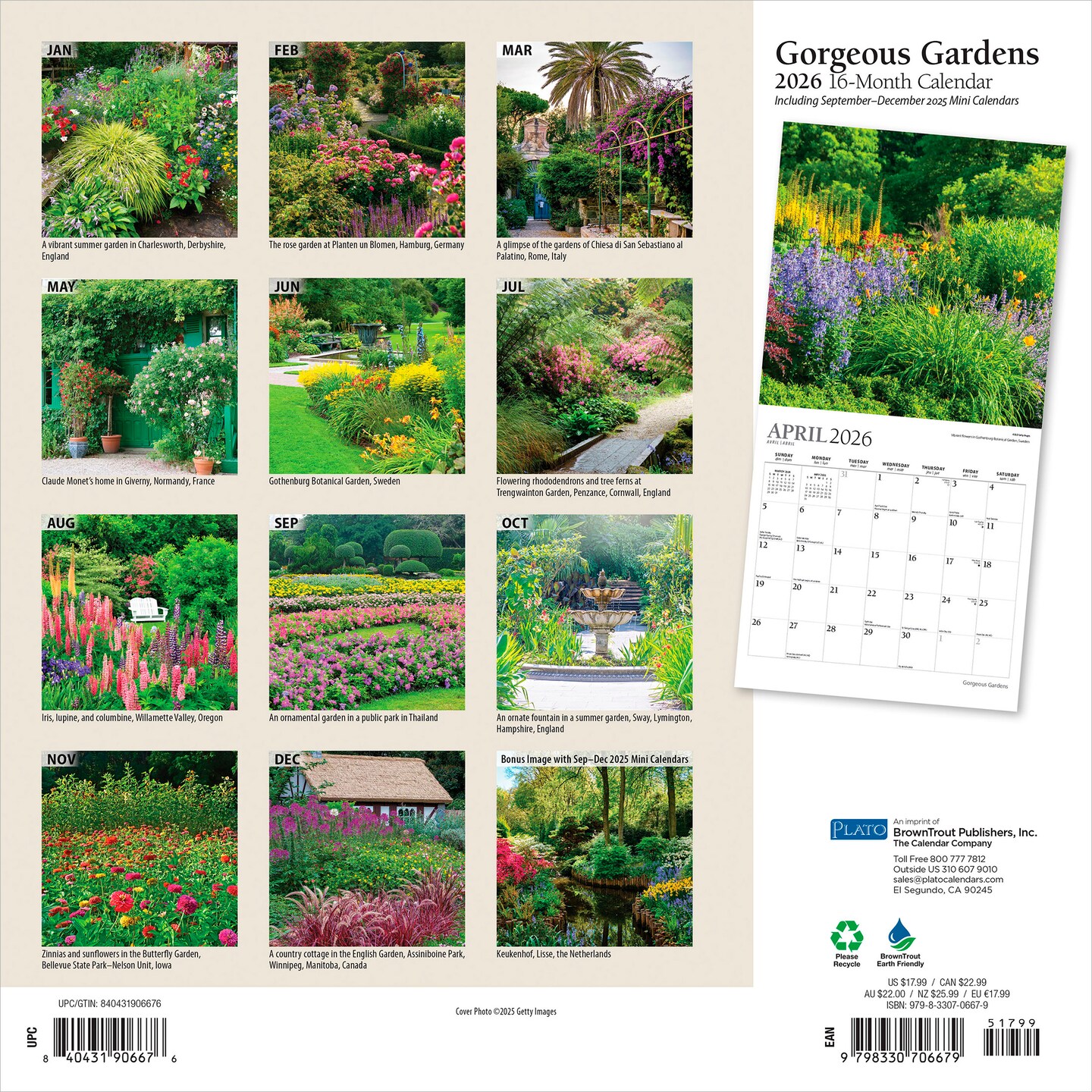 Gorgeous Gardens | 2026 12 x 24 Inch (Hanging) Monthly Square Wall Calendar | Foil Stamped Cover