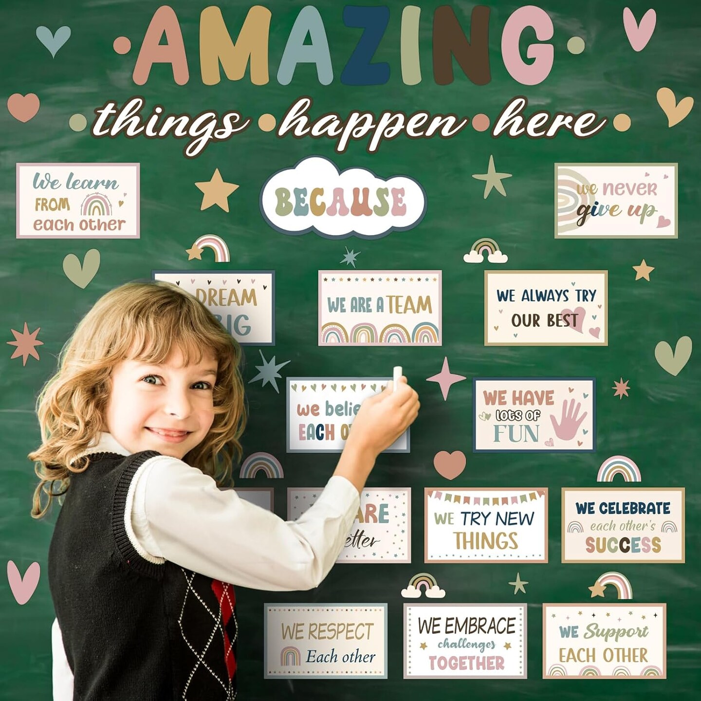 62 Pcs Classroom Boho Bulletin Board Decorations