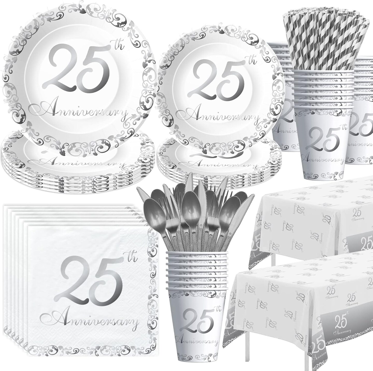25th Anniversary Decorations Tableware - Silver