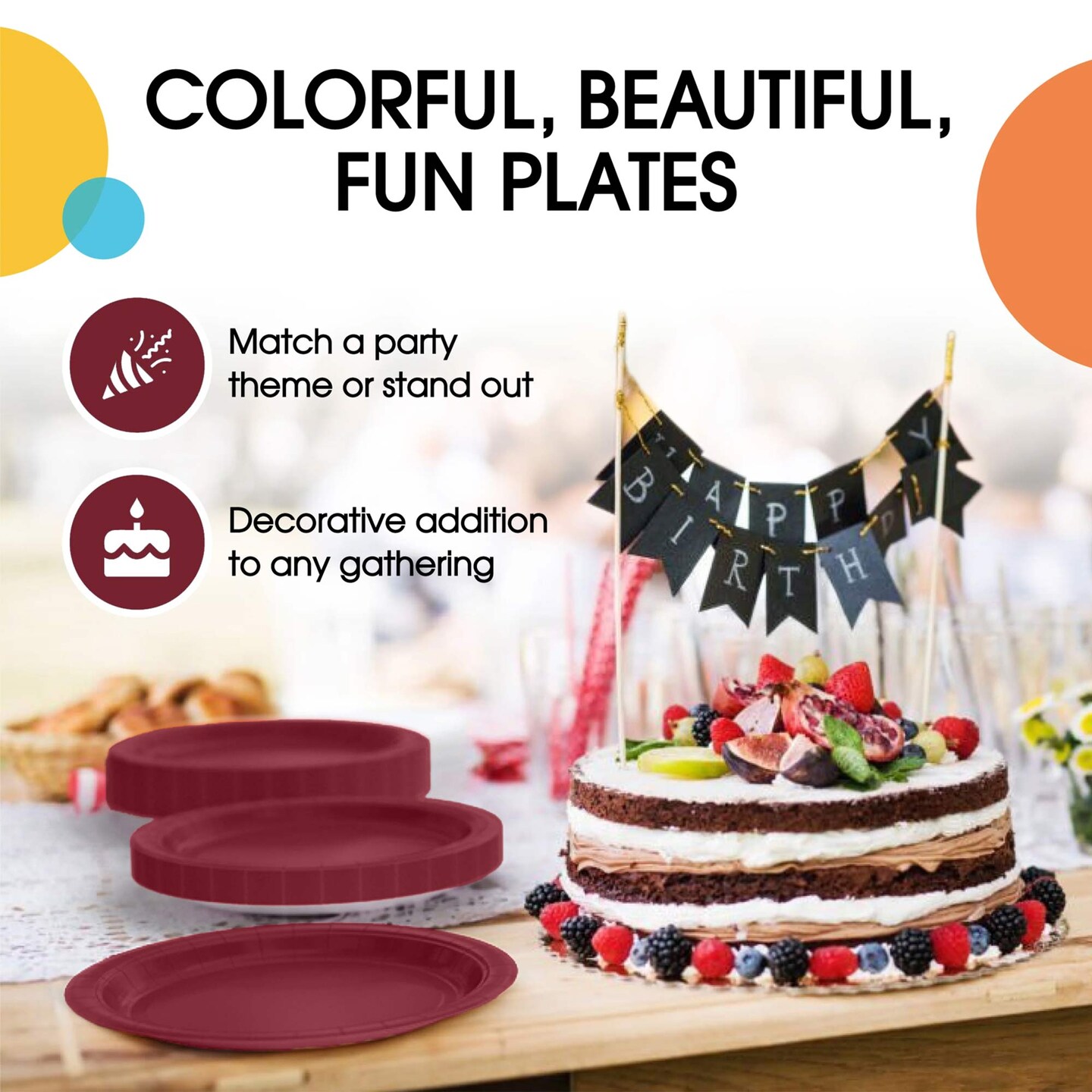 100 Count Burgundy Disposable Paper Plates for Party Wedding Events and Dinners 7 Inch