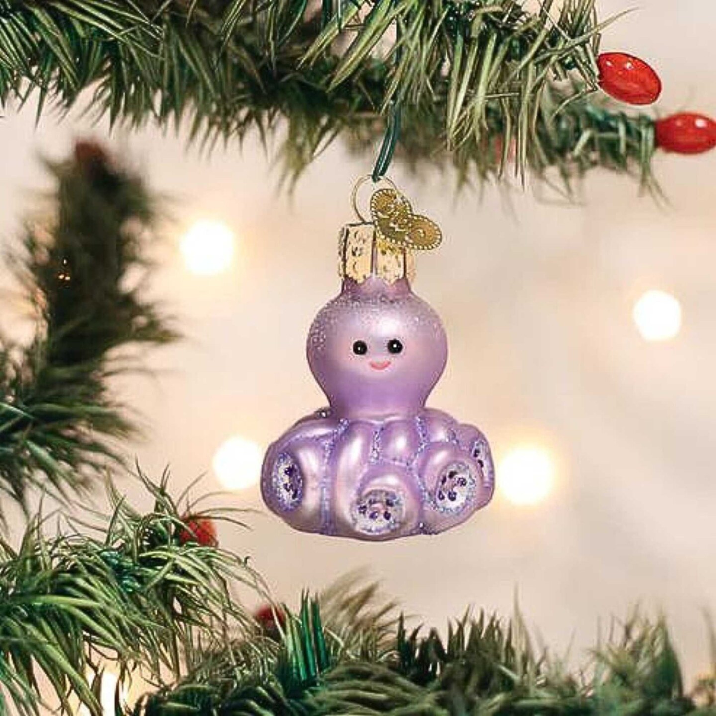 Old World Christmas 2.0 Inch Mini Octopus Christmas Tree Ornament , Christmas Decor Shy Animal Camouflage