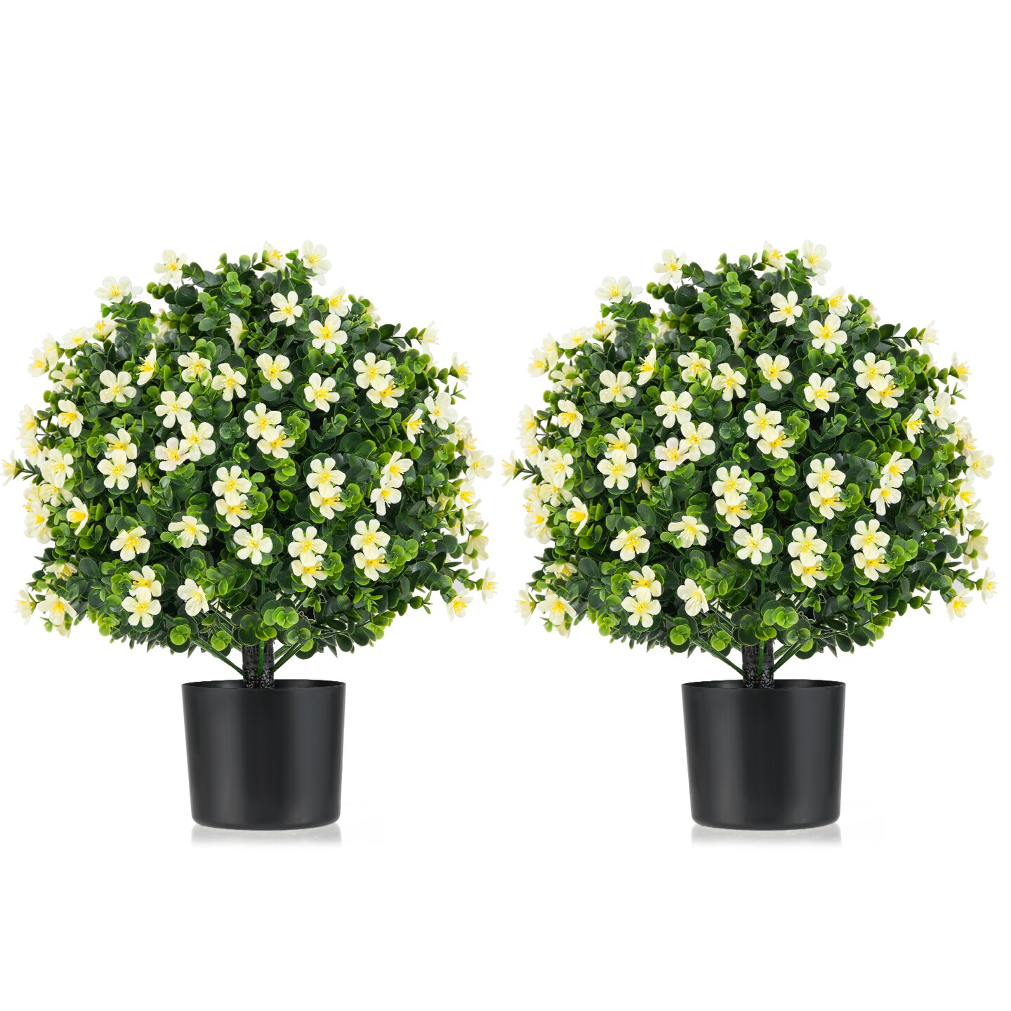 Artificial 2 Pack Topiary Ball Trees with Cement Pots Indoor or Outdoor