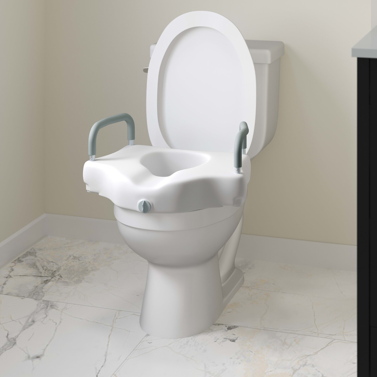 Emma and Oliver Ramsey Elevated Toilet Seat for the Elderly with Height Adjustable Foam Wrapped Handles and Locking Safety Mechanism
