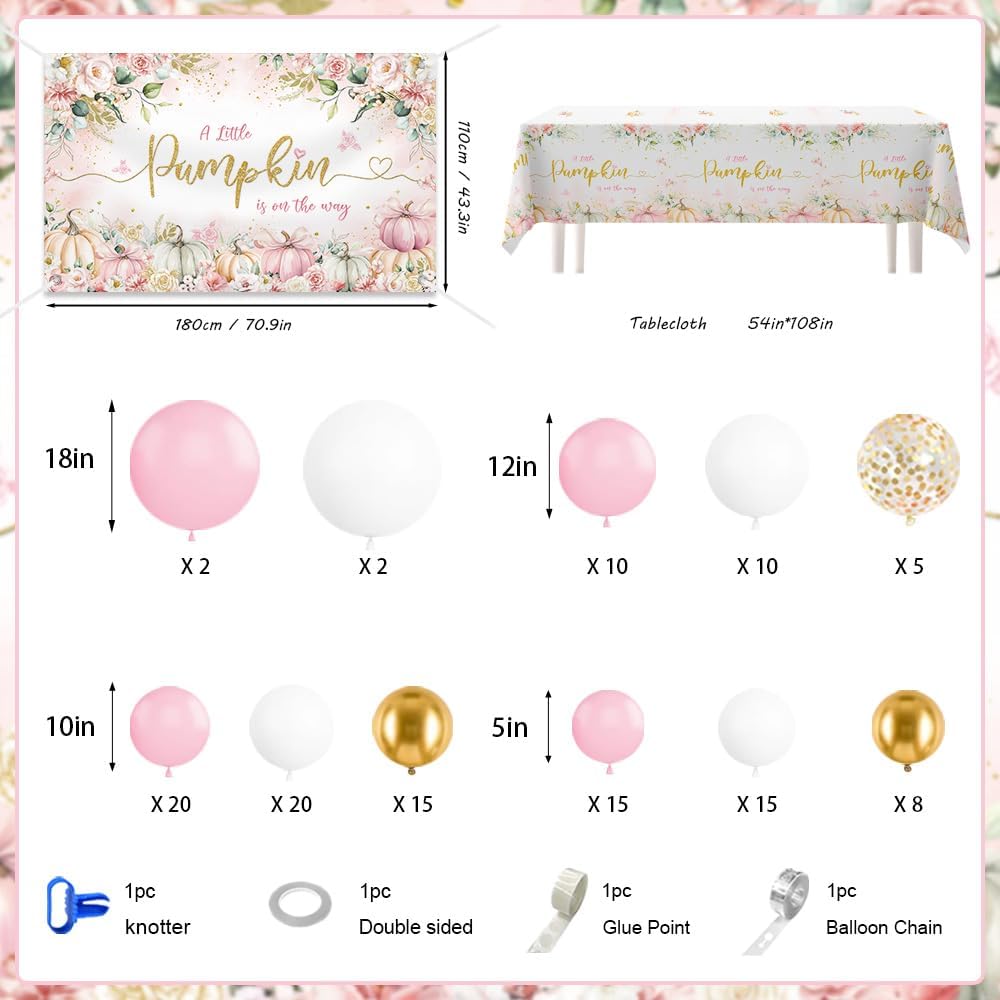 Fall Pumpkin Baby Shower Decorations-127Pcs with Baby Girl Shower Tablecloth