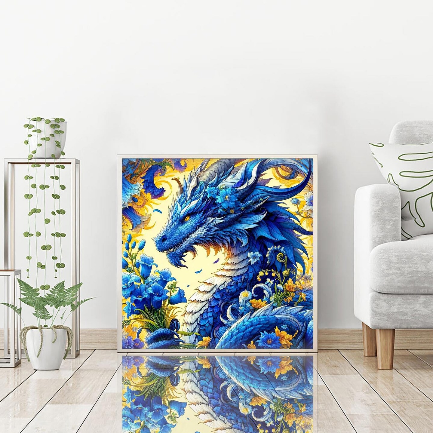 5D Dragon & Flower Diamond Painting Kit – Round Full Drill (14x14")