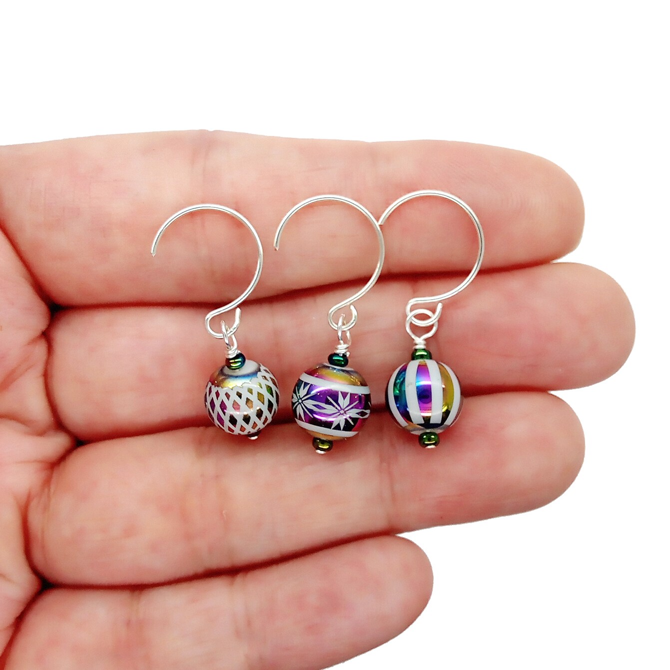Tiny Christmas Ornaments, 8 pieces with Hooks, Miniature Glass Balls for Dollhouse Tree, Adorabilities