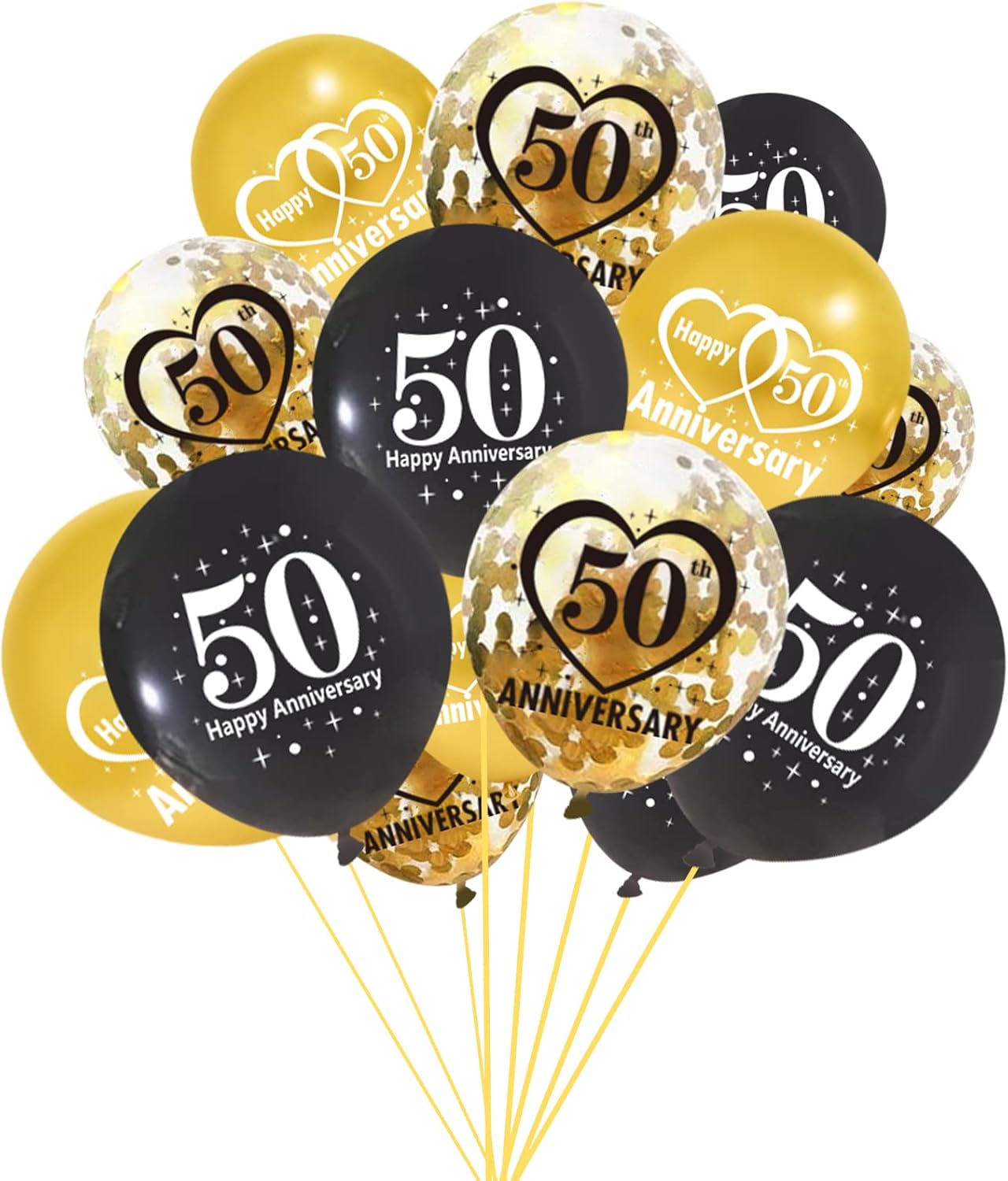 30pcs 50th Anniversary Decorations Kit (Black Gold 50th) 12 inch