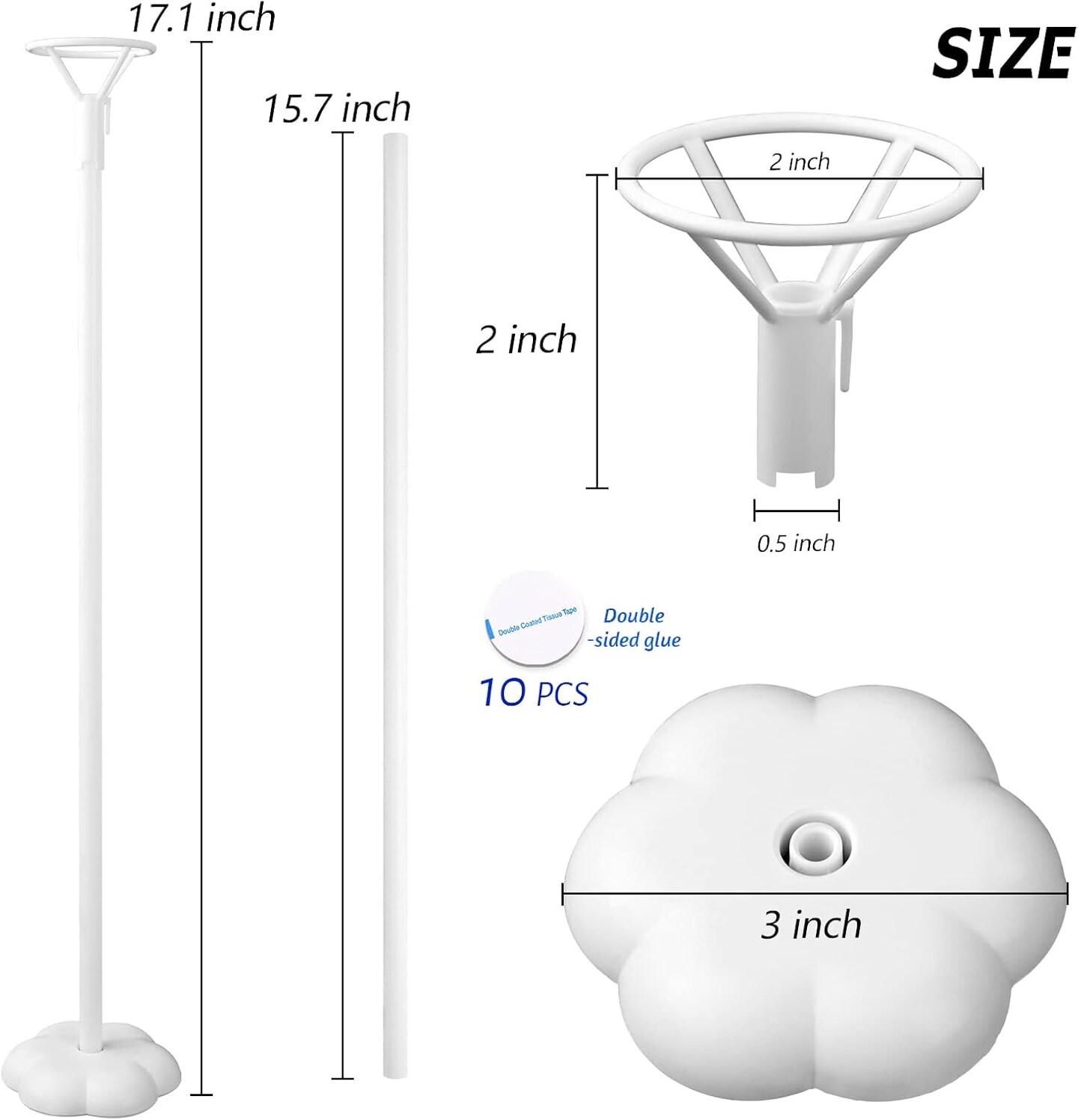 10 Sets Balloon Stick Stand with Base (15.7 inch White)