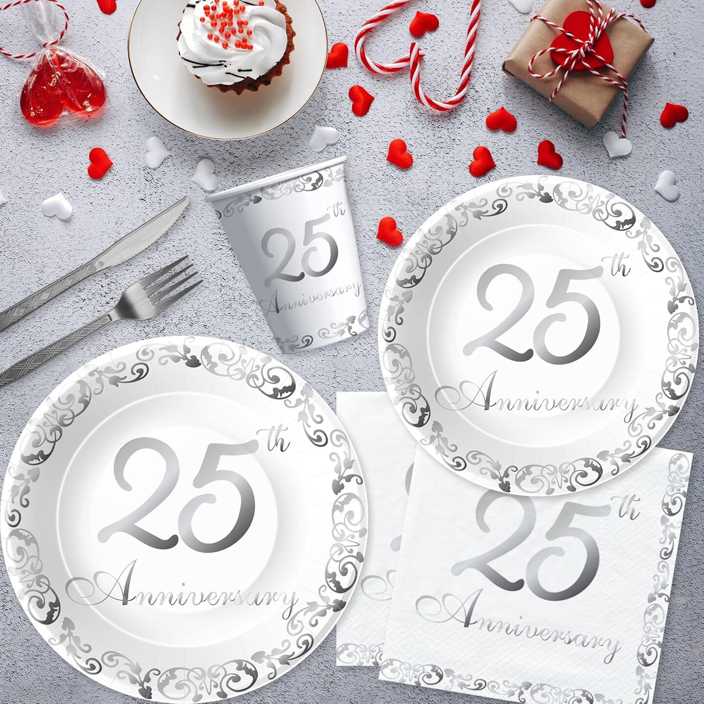 25th Anniversary Decorations Tableware - Silver