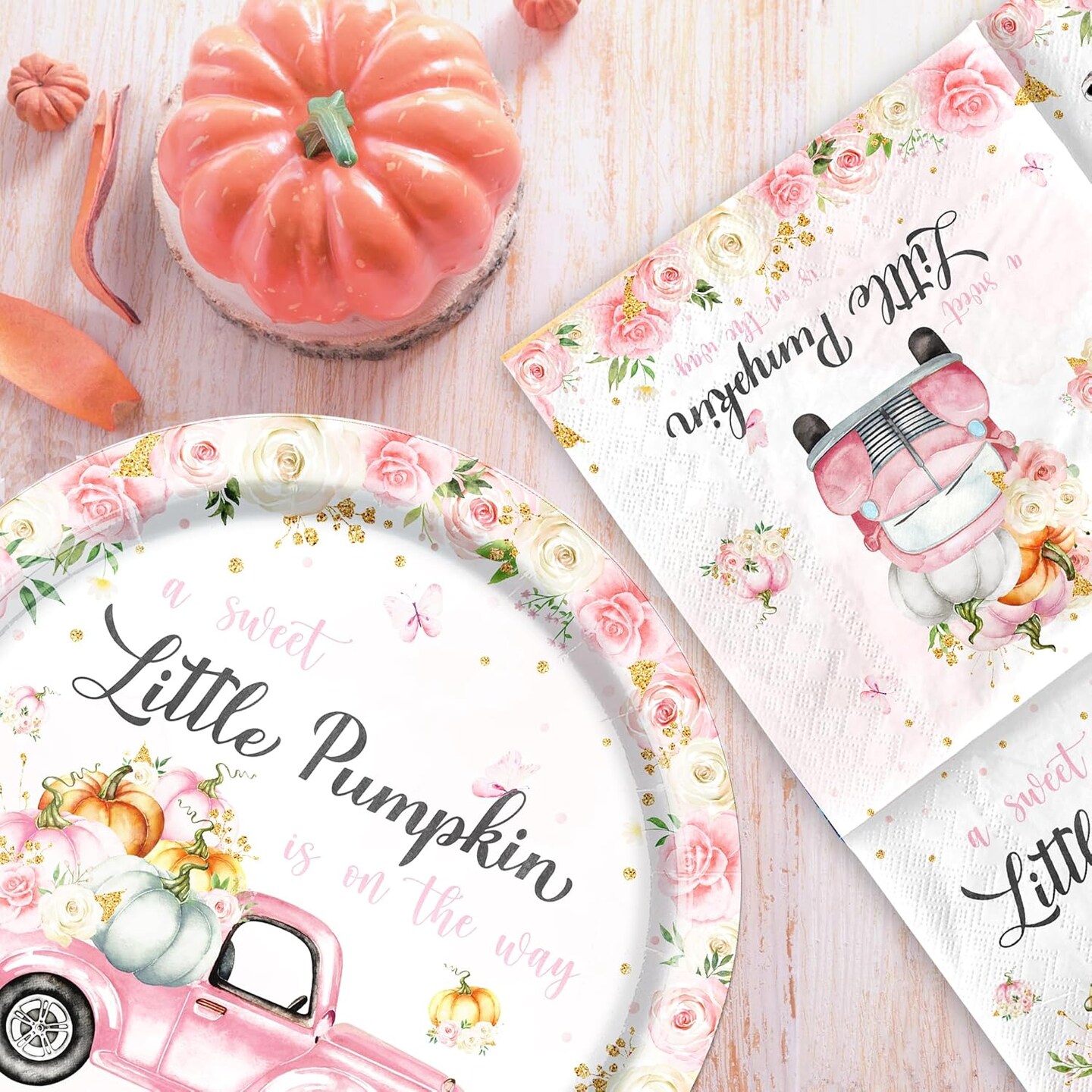 Little Pumpkin Paper Plates and Napkin Pumpkin Baby Shower Party Decorations