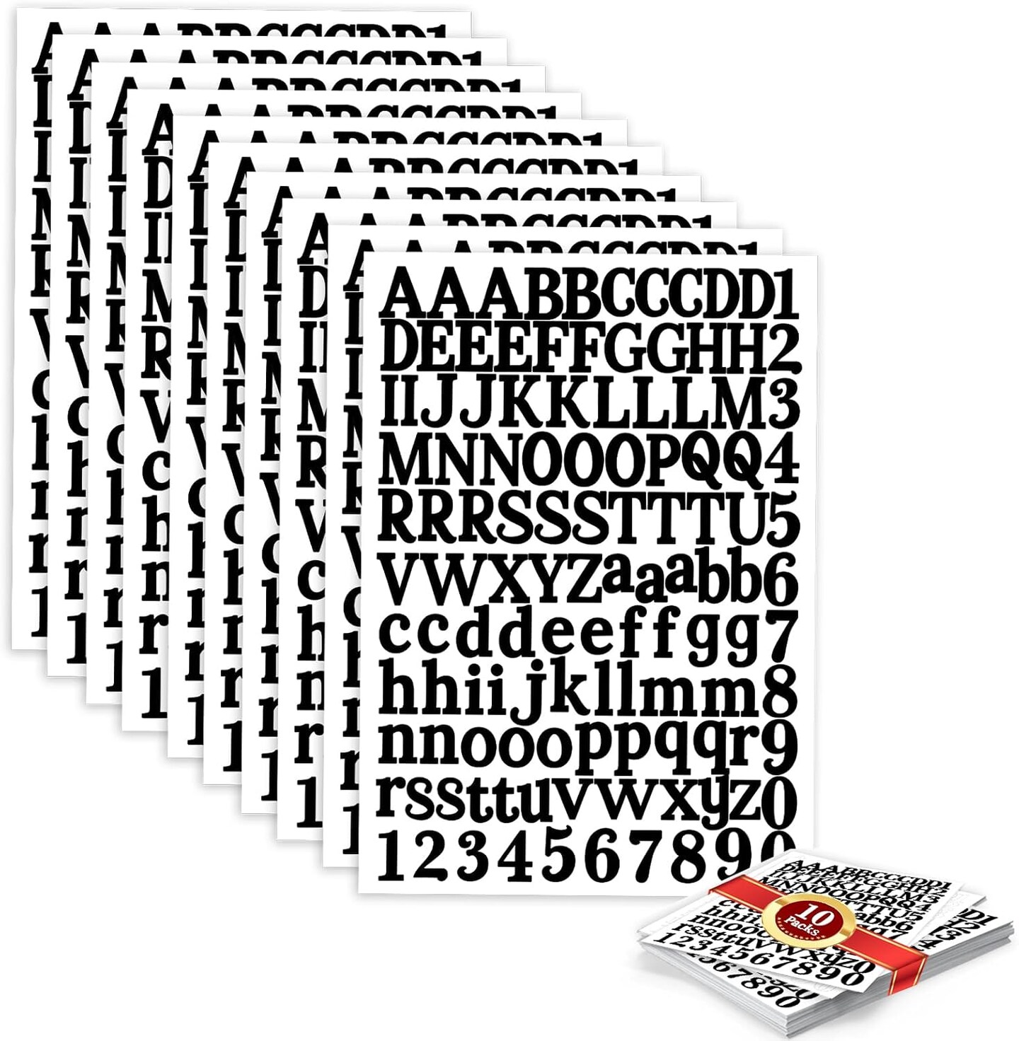 1210 Pieces 10 Sheets Letter Stickers Self-Adhesive Vinyl (Black) 7.3 x 10.2 x 0.3 inches