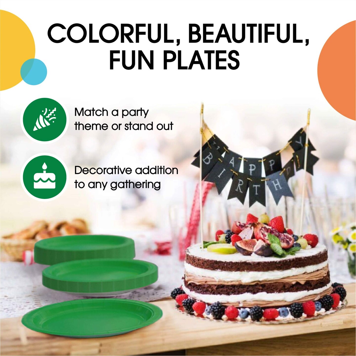 50 Count Emerald Green Paper Plates 9 Inch Durable Disposable Dinnerware for Parties & Events