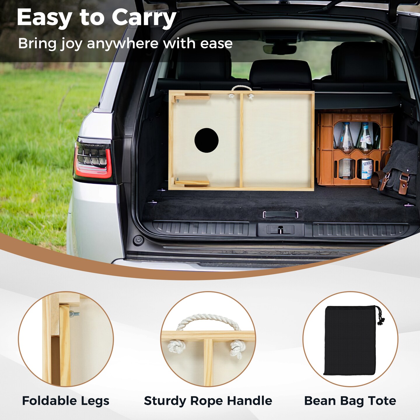 Natural Solid Wood Cornhole Board Set Portable Corn Hole Game Board Includes 8 Bean Bags