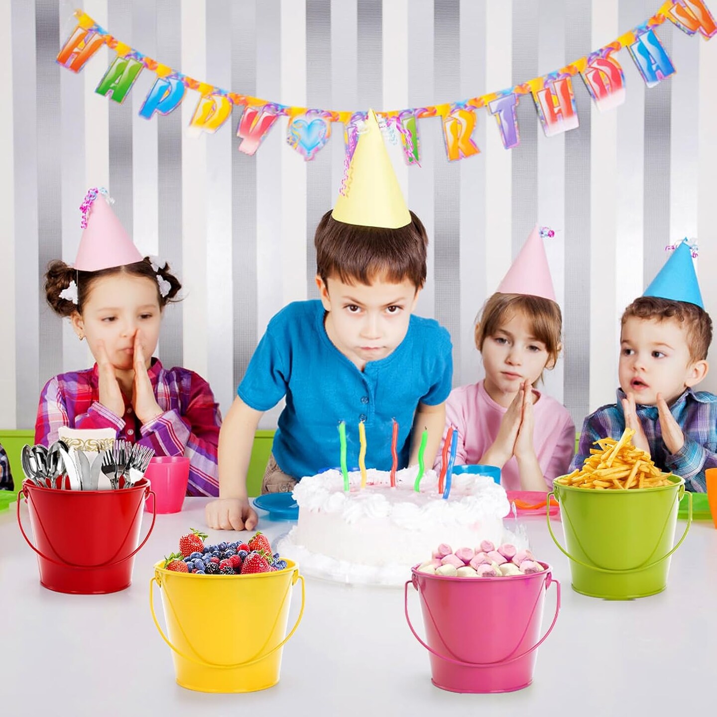 12 Pack Small Metal Buckets with Handle