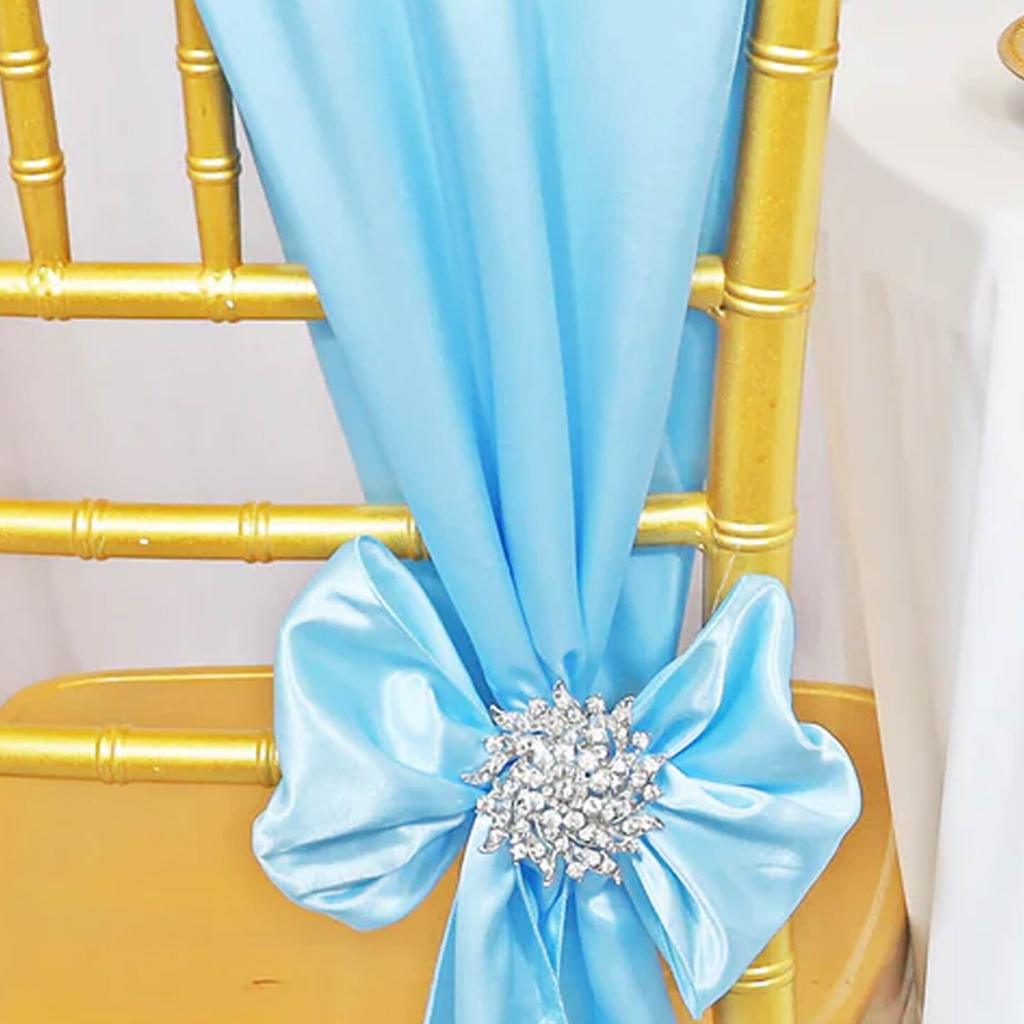 10 Pieces Baby Blue Satin Chair Sashes Soft 8"x108" Event Decor