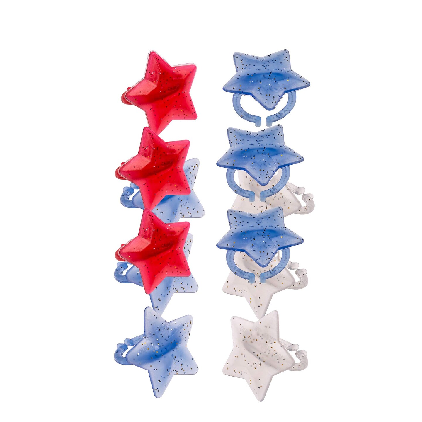 4th of July Patriotic Star-Shaped Glitter Rings 24 Pieces