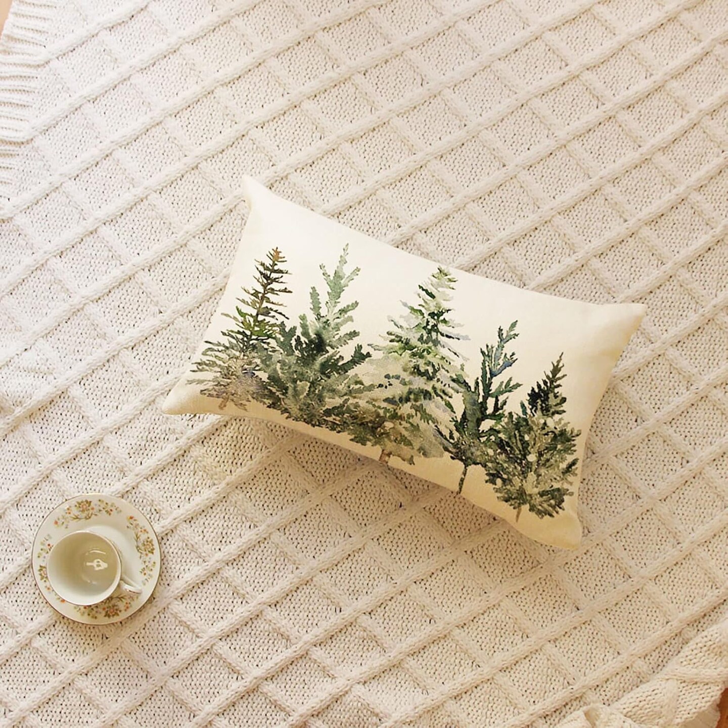 Christmas Winter Trees Lumbar Throw Pillow Cover 12x20 Inch, Holiday Cushion Case for Sofa & Couch Décor