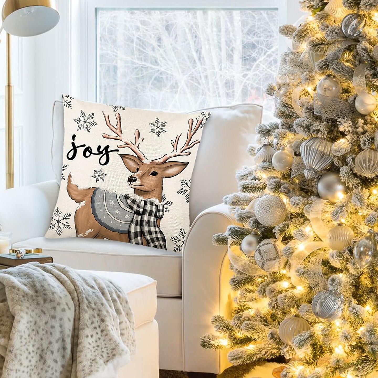 Christmas Pillow Covers 18 x18 Inch Set of 4 Christmas Snowman Reindeer Gloves Eucalyptus Throw Pillow Covers Winter Holiday Cushion Case for Home Couch