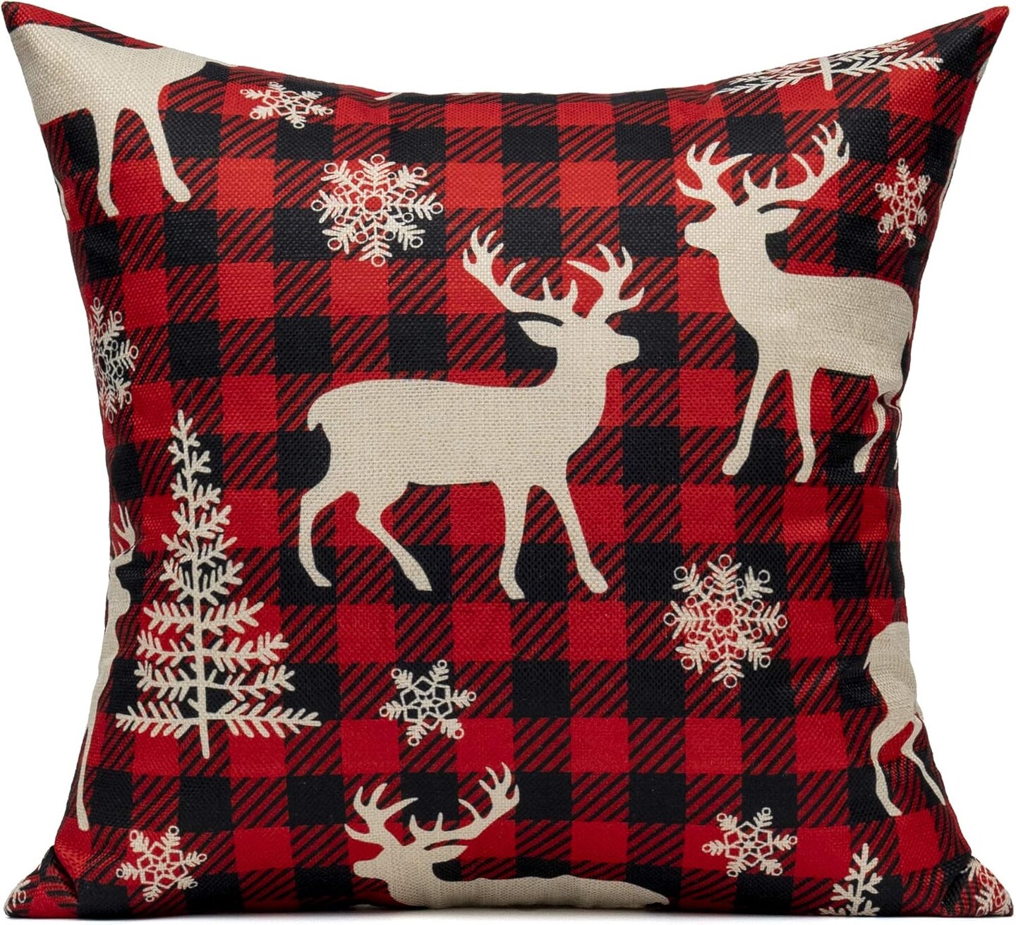 Christmas Throw Pillow Covers Decorations Outdoor 18x18 Set of 4 Farmhouse Buffalo Check Xmas Red Deer Cushion Cases Winter Living Room Snow Holiday Home Decor for Couch Porch Indoor Navidad