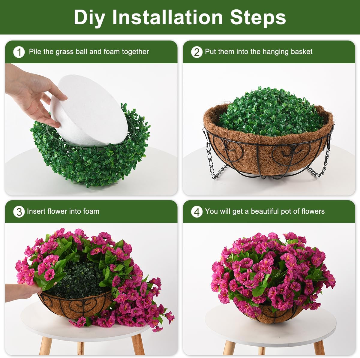 Artificial Hanging Flowers Plants Basket for Outdoors Porch Spring Decoration