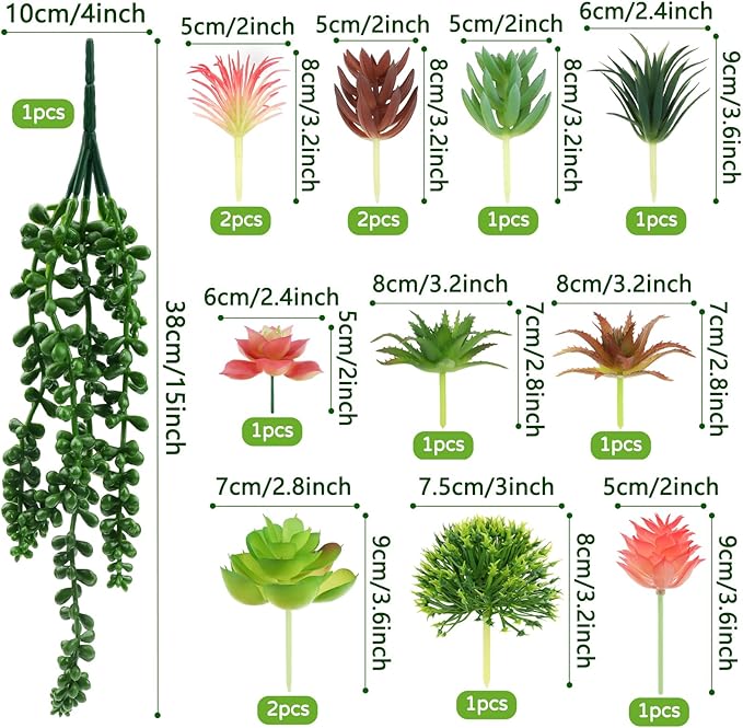 Succulents Plants Artificial, 14pcs Colorful Succulents Plant, Mini Fake Succulents for DIY Crafting Home Garden Office Party