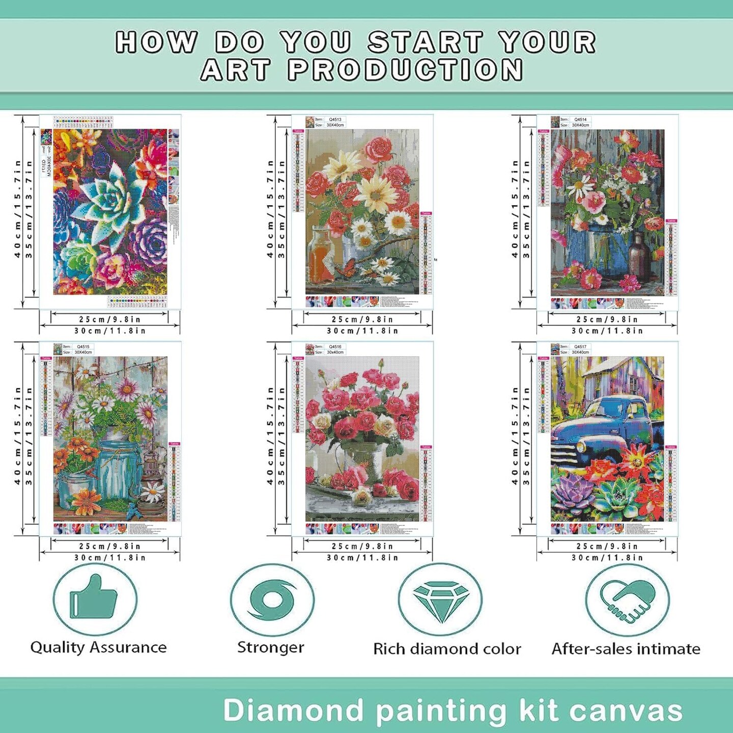 6PCS 5D Diamond Painting Kits – Flowers 11.8x15.7in for Adults & Beginners Home Decor