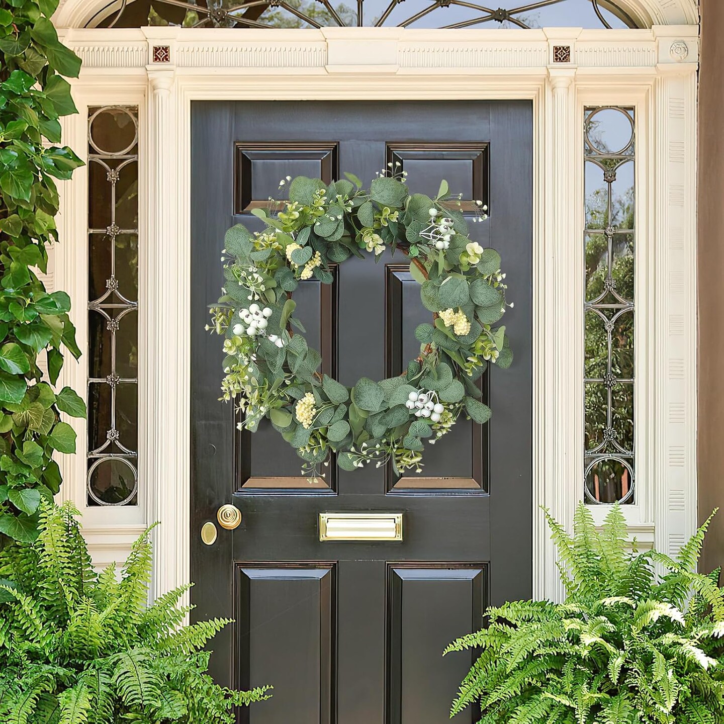 Wreaths for Front Door 20&#x27;&#x27; Eucalyptus Wreath Spring Green Wreath with White Berries for Home Porch