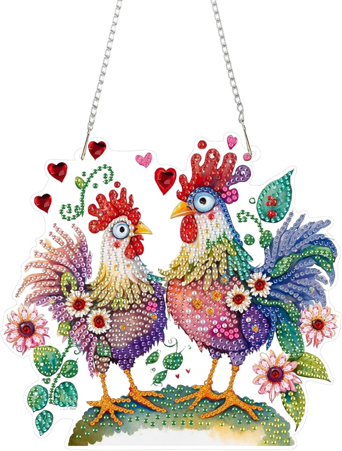 Diamond Art Kits for Adults Ornaments-Chicken Diamond Art Paintings Suncatchers-Full Drill Diamond Dots Paintings for Beginners, Round 5D Paint with Diamonds Art Accessories Gem DIY Deco &#x3010;Package Include&#x3011;1 canvas without frame, 1 diamond sticky pens,