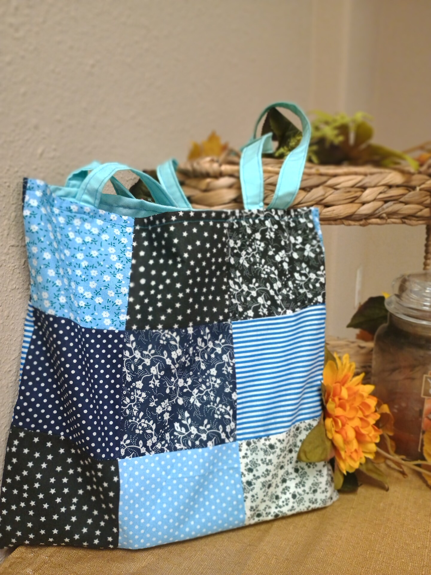 Blue patchwork tote bag | MakerPlace by Michaels