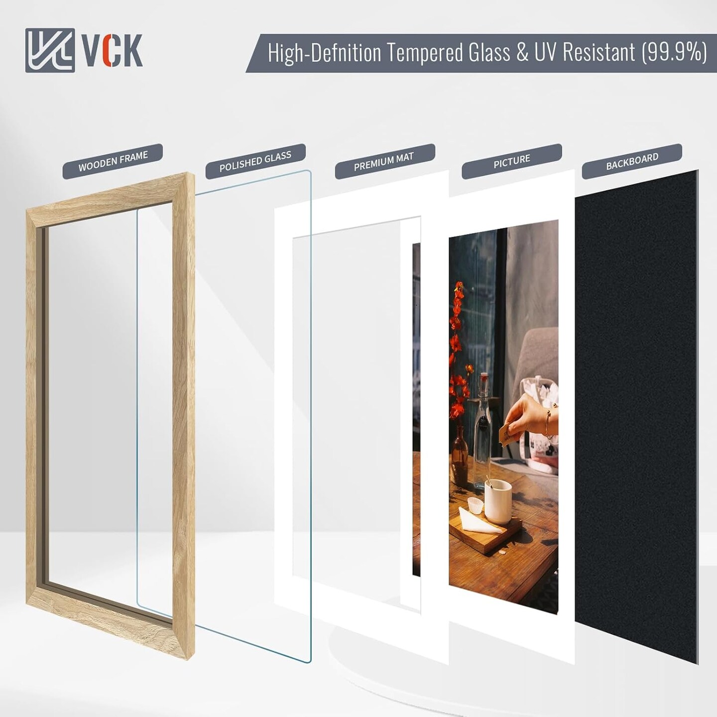 Picture Frame 2 Pack - Natural Wood Grain, High-End Wood Poster Frames with Tempered Glass, Display 5x7 Photo with Mat or 8x10 without Mat, Art Gallery-Quality, Wall Hanging/Tabletop, Natural