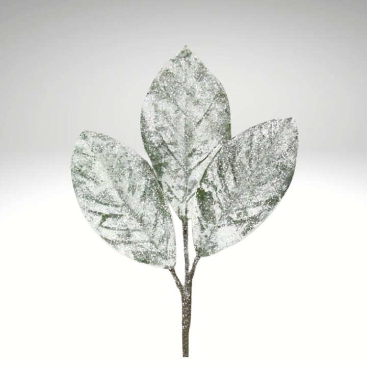 Snowy Magnolia Leaf Pick | 15&#x22; Frosted Artificial Stem for Holiday Decor-XX7890