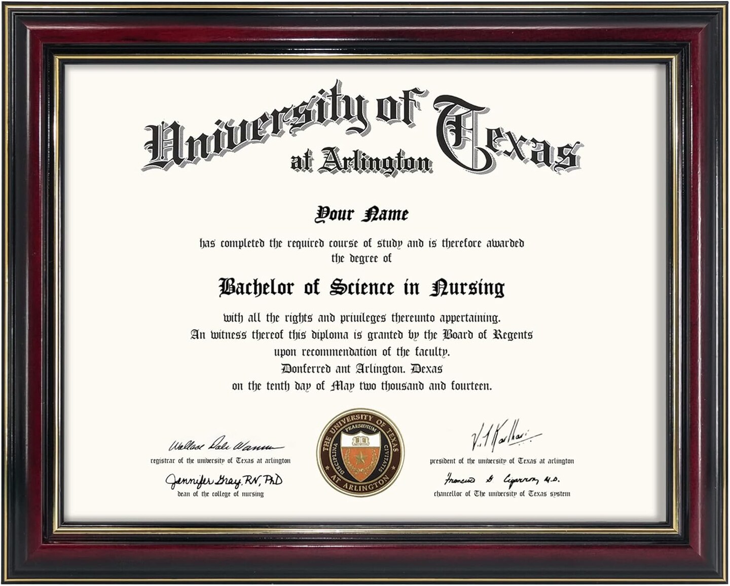 8.5x11 Certificate Diploma Frame,Solid Wood & UV Protection Acrylic,Glossy Cherry Finish with Gold Trim