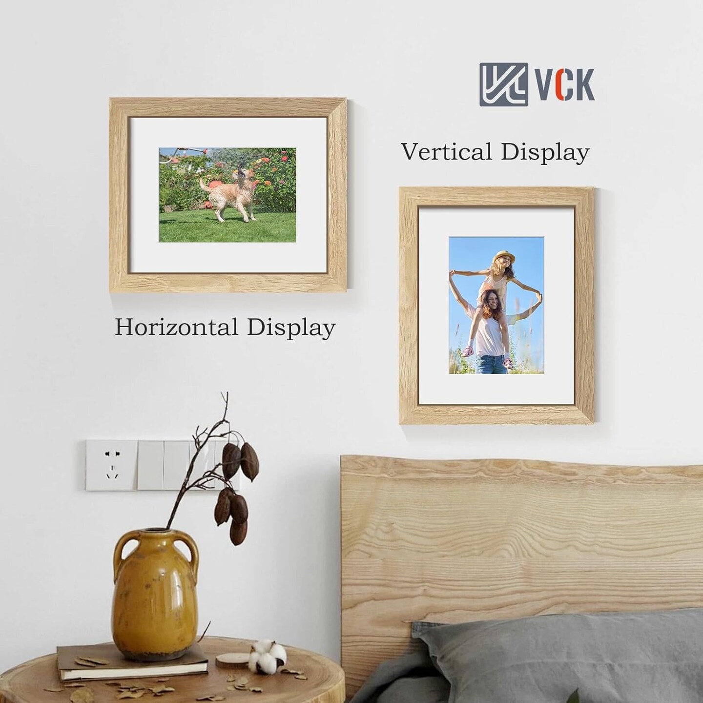 Picture Frame 2 Pack - Natural Wood Grain, High-End Wood Poster Frames with Tempered Glass, Display 5x7 Photo with Mat or 8x10 without Mat, Art Gallery-Quality, Wall Hanging/Tabletop, Natural