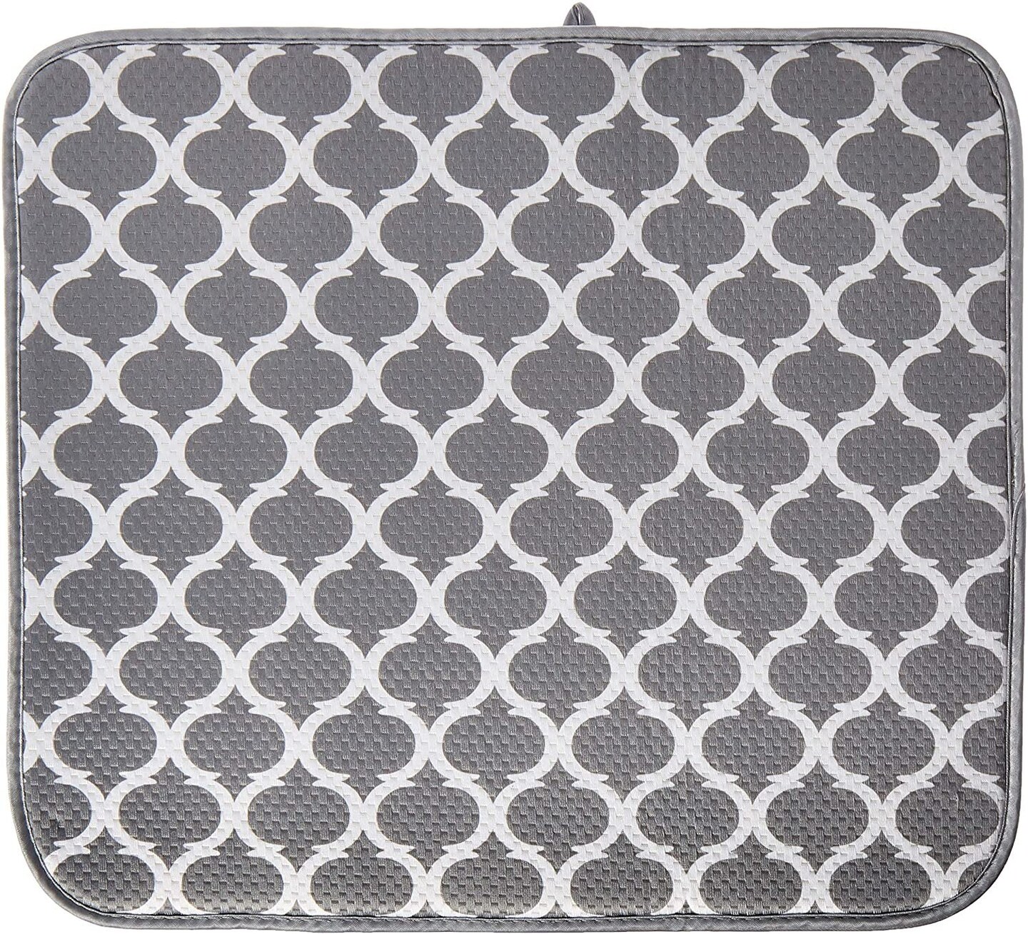 Norpro 16&#x22; x 18&#x22; Washable Microfiber Dish Drainer Glass Drying Mat Pad - Grey Trellis Pattern