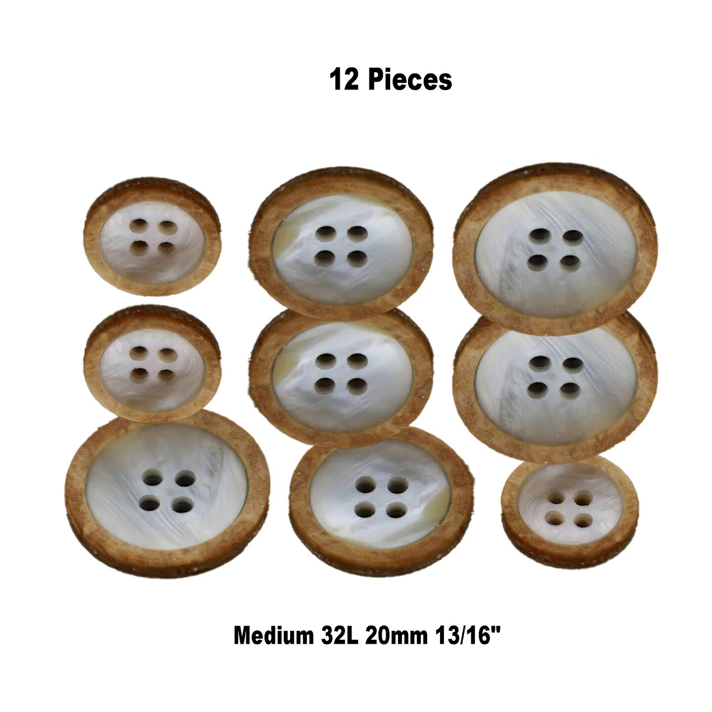12 Pieces 20mm Faux Shell Buttons with Wood Edge 4-Hole Wood Sewing Buttons for Crafts & Clothing