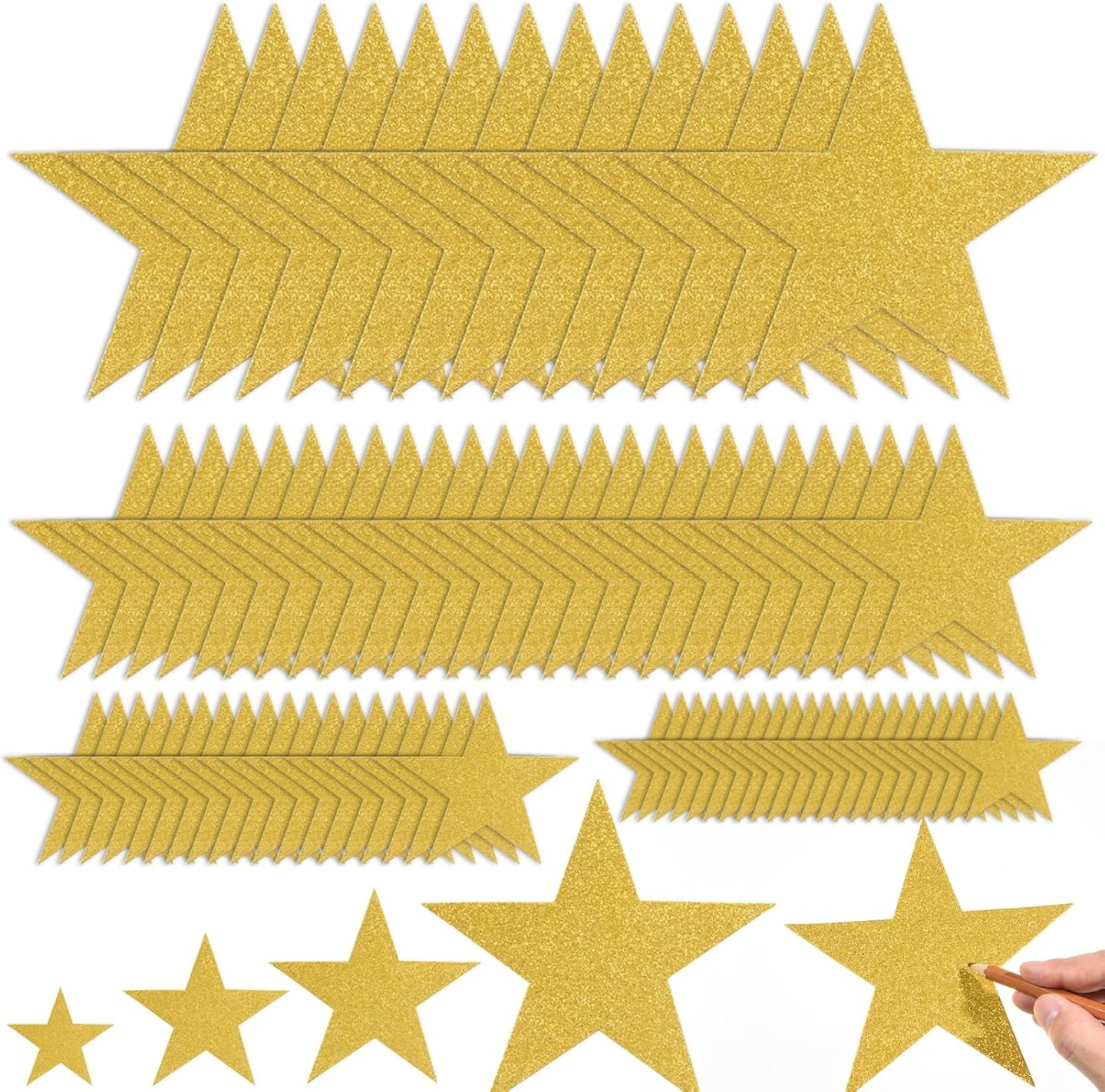 180 Pcs Gold Glitter Star Cutout Paper Five Star Cutouts Glitter Stars Confetti Decorations Gold Star Cutouts for Bulletin Board Stars Classroom Christmas Party Wall Decoration Supply