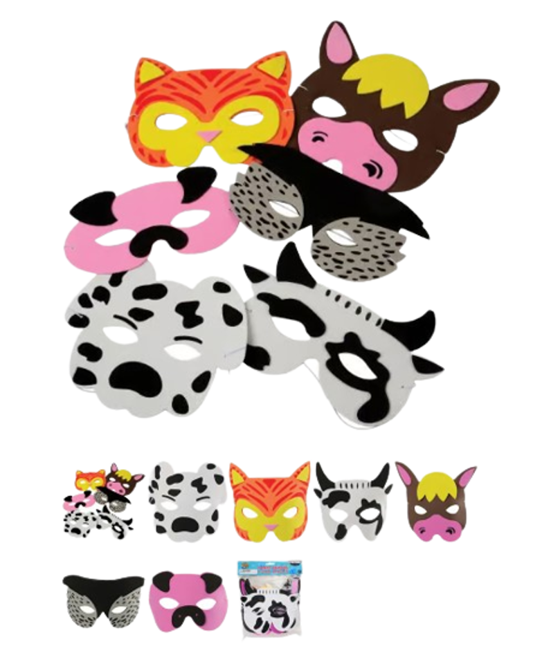 Foam Farm Animal Masks for Kids, Assorted Animal Costume Masks, 12 Pack