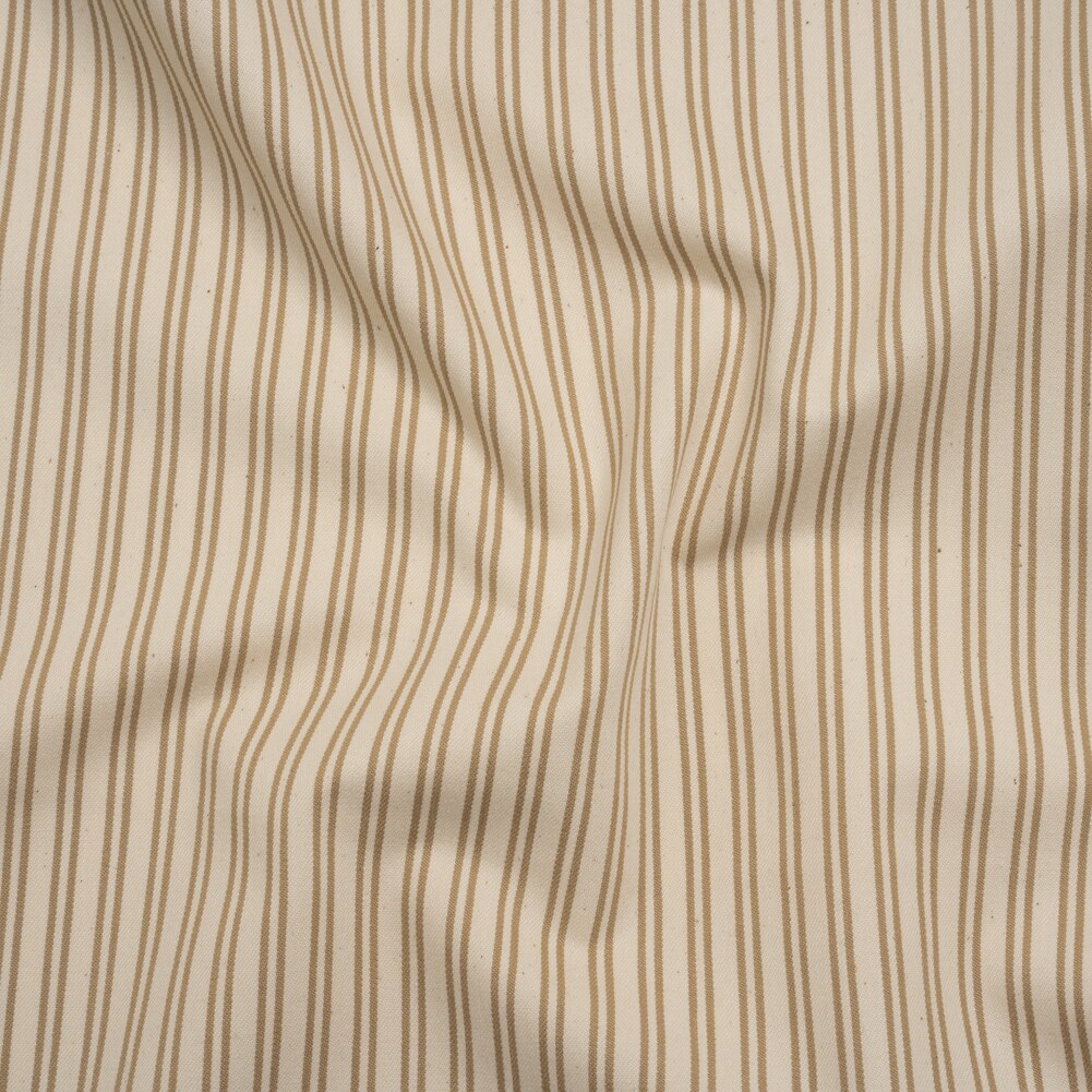 1 Yard Natural Beige Speckles and Taupe Paired Stripes Cotton Twill 60 inch Width
