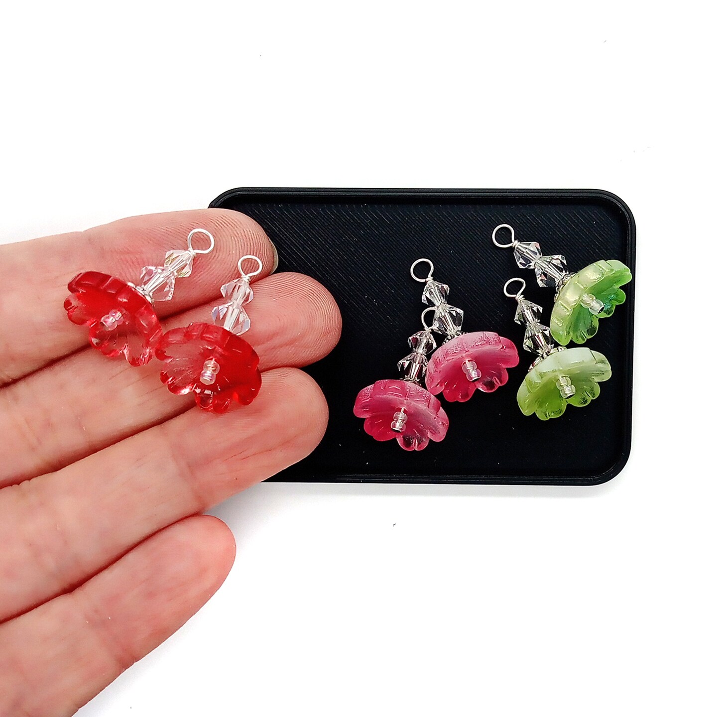 Fancy Flower Dangles for Earrings, 6 pcs, Glass Bead Charm Pairs, Adorabilities