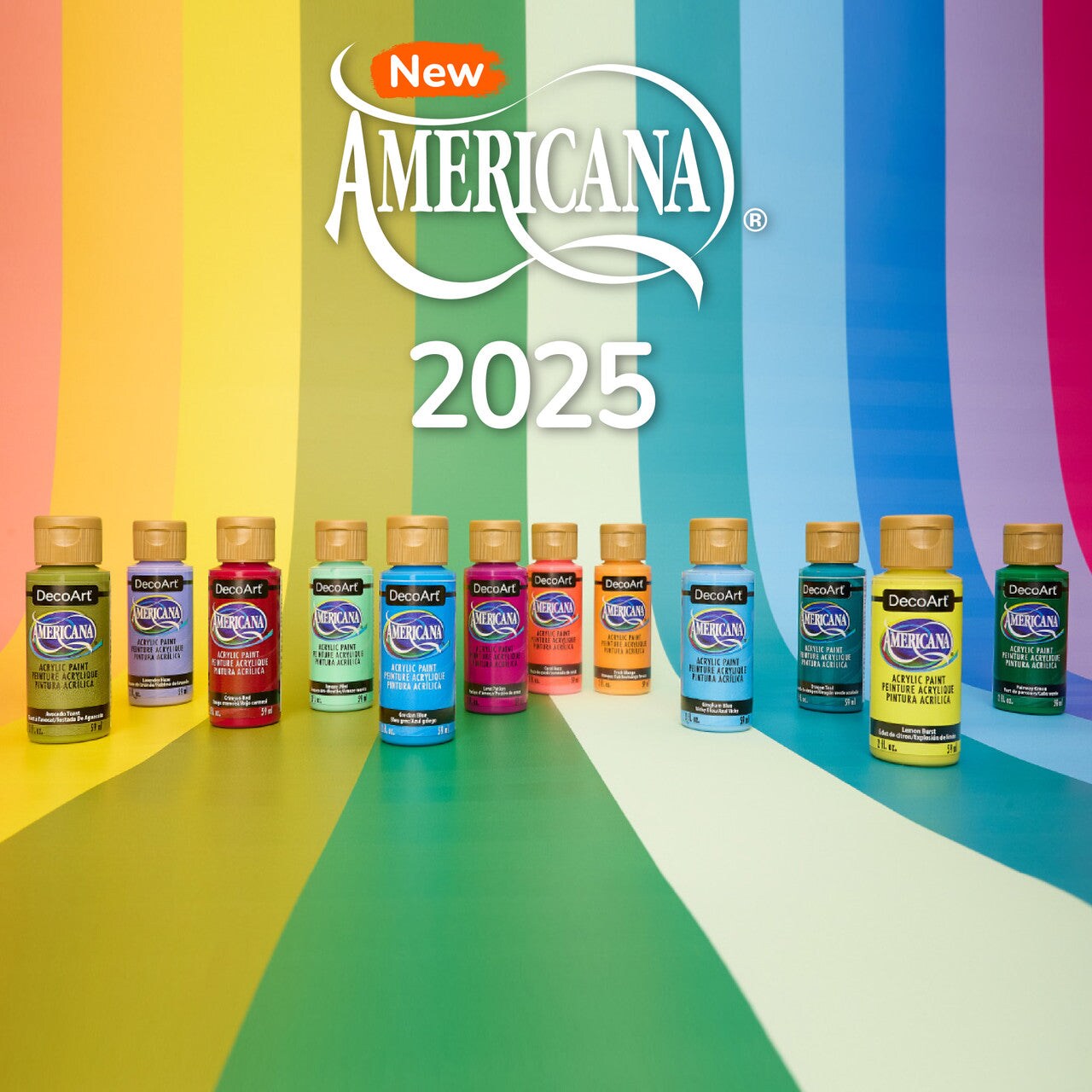 DecoArt 2025 Americana Colors Complete Set – 12 New Acrylic Paints, 2 oz Each | Premium Craft & Décor Colors