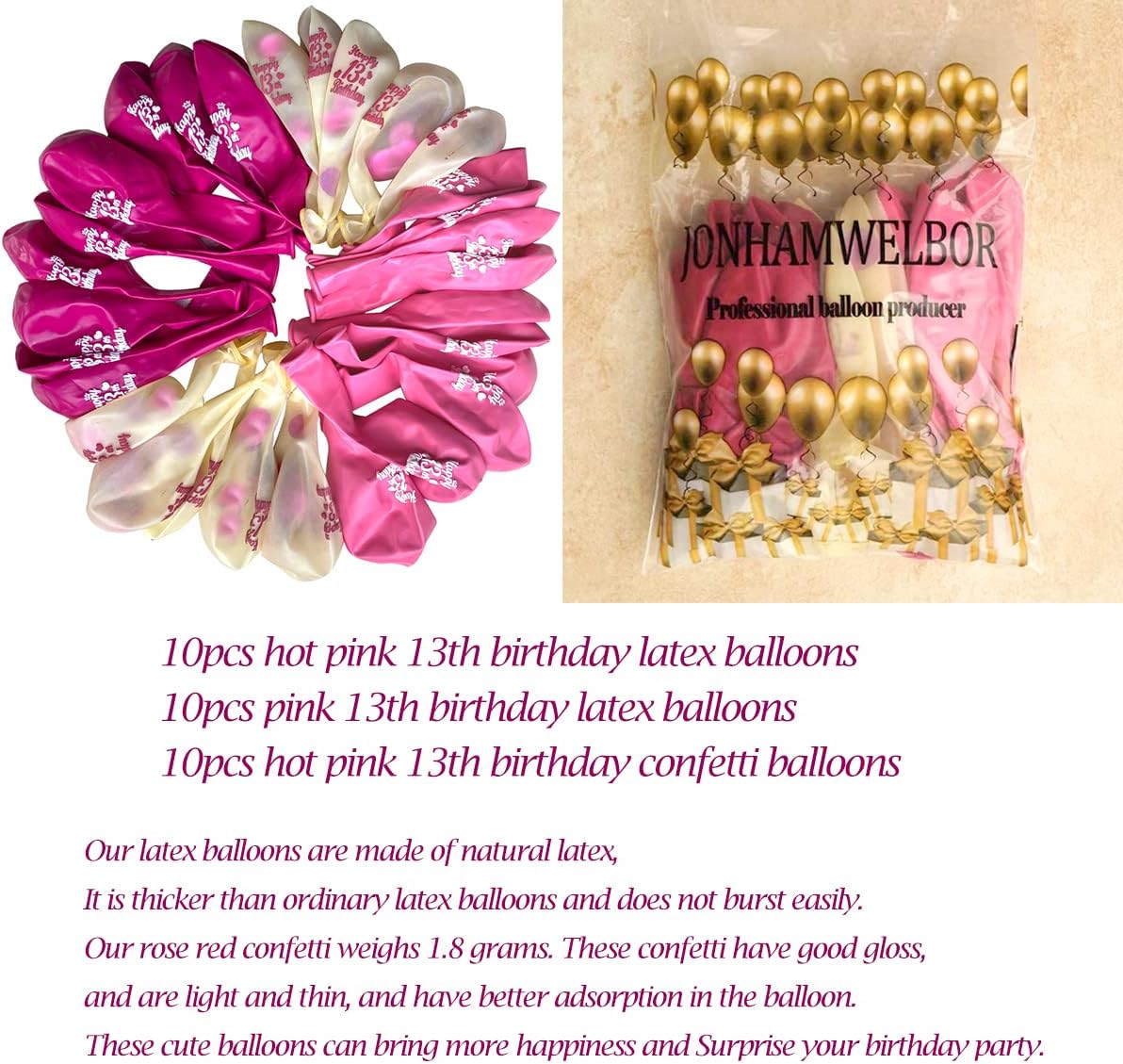 Happy 13th Birthday Latex Balloons Sweet 13th Birthday Decorations (D-hotpink13)