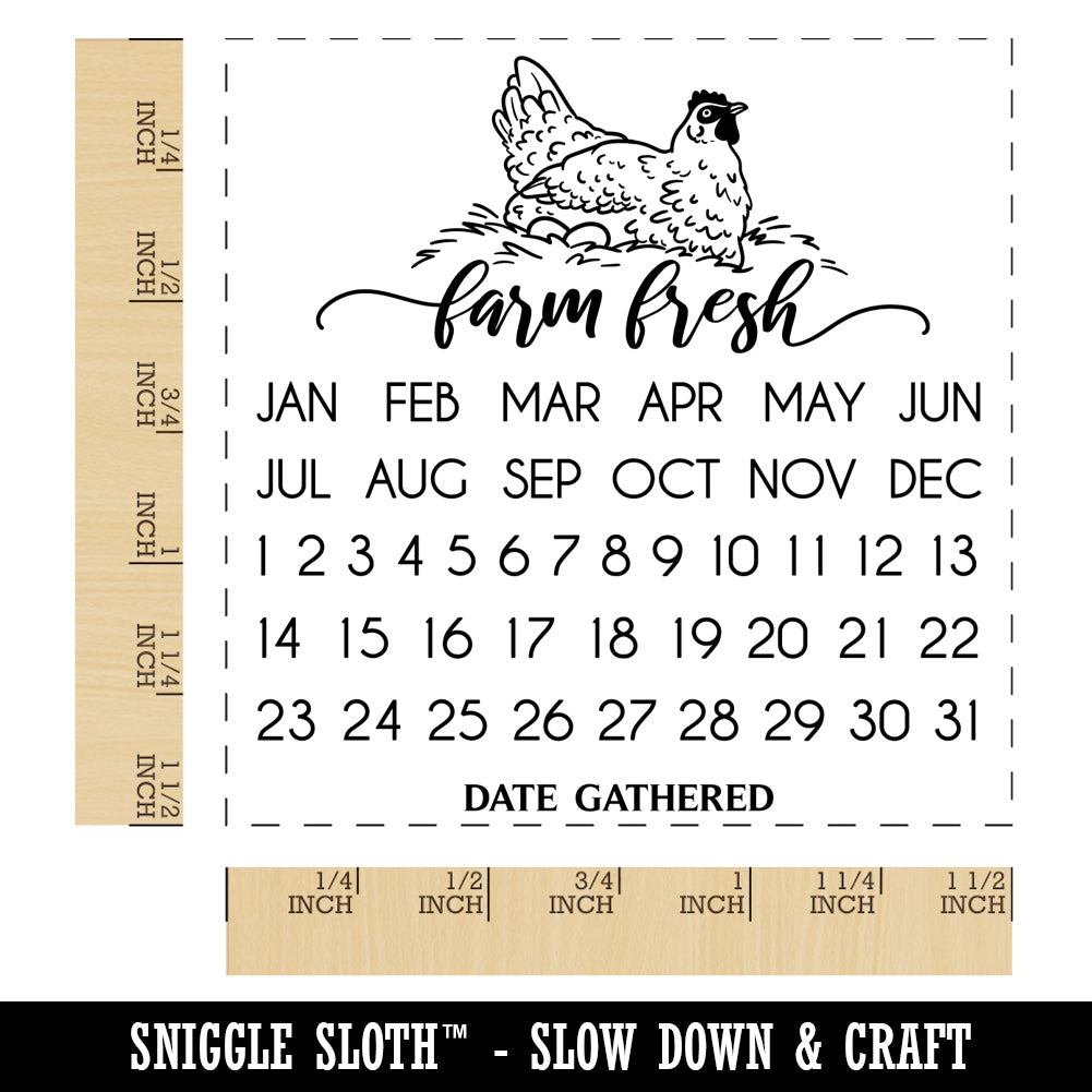 Farm Fresh Chicken Egg Carton Perpetual Calendar Date Gathered Self-Inking Rubber Stamp Ink Stamper