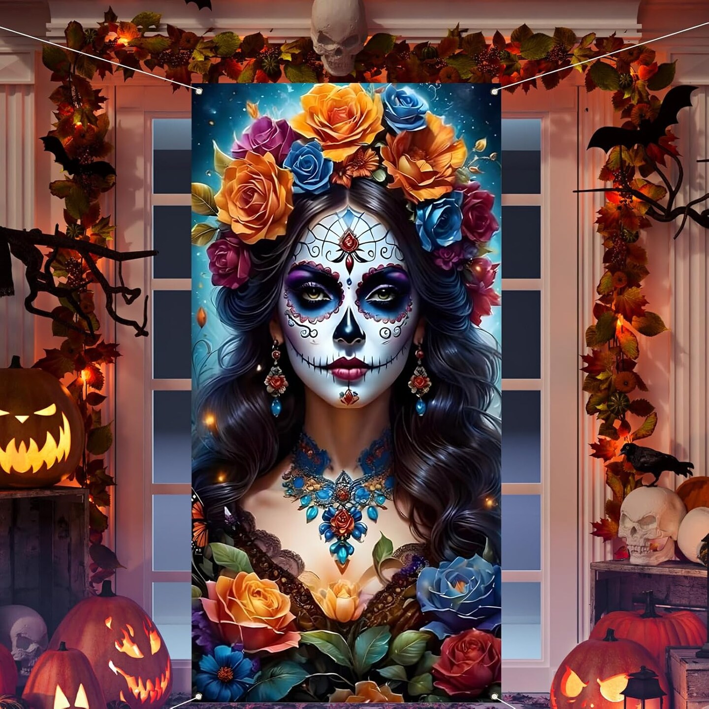 Day of The Dead Door Cover Dia De Los Muertos Backdrop Sugar Skull ...