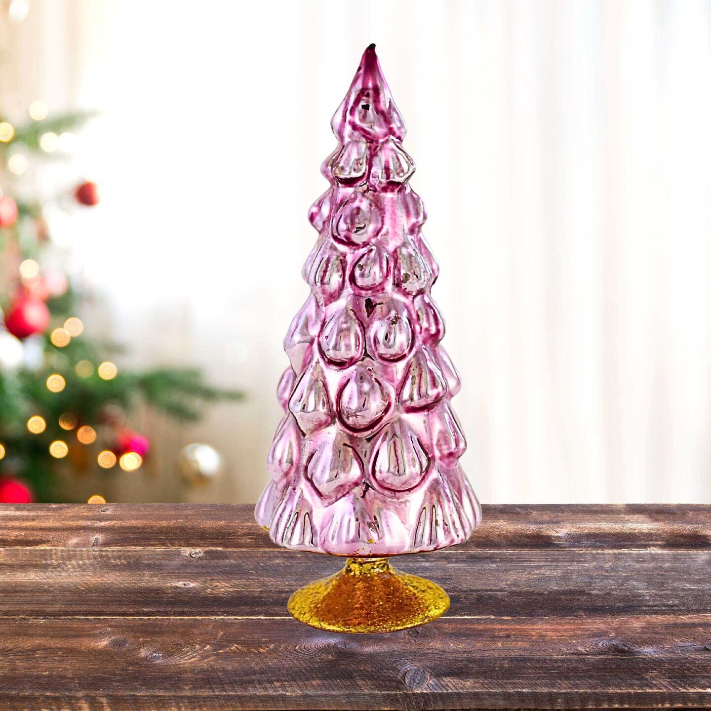 Craftoutlet.Com 7.0 Inch Colored Large Pink Hue Glass Tree Christmas Decorative Tree , Multi Seasonal Decor Decorative Holiday Decor